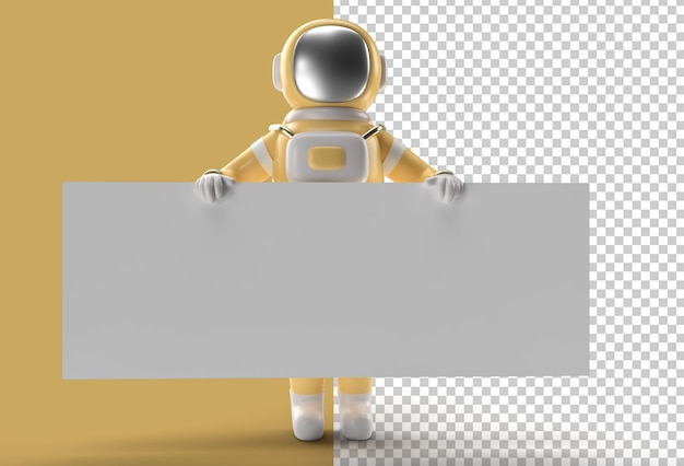 PSD 3d render astronauta wskazująca rękę trzymającą baner