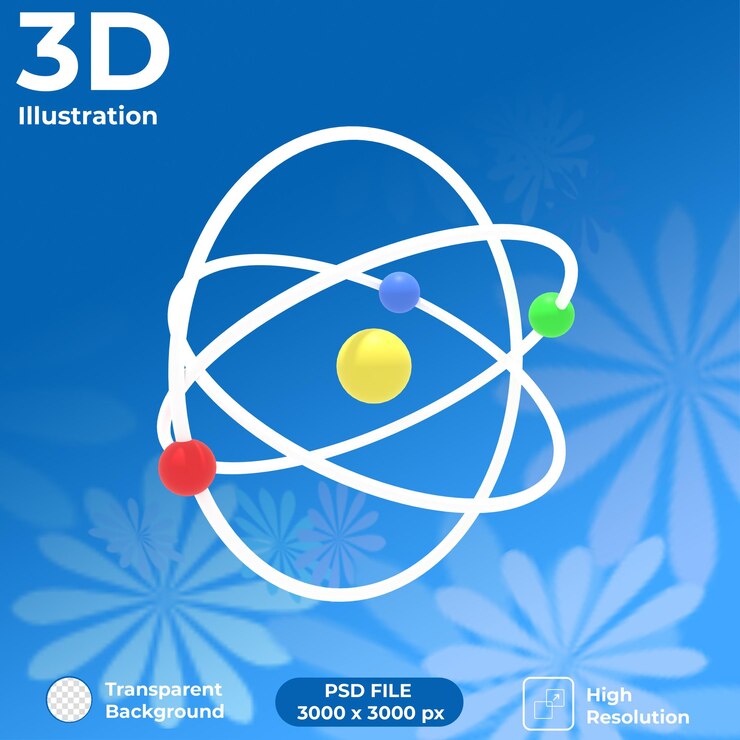 PSD 3d render atomic perspective view