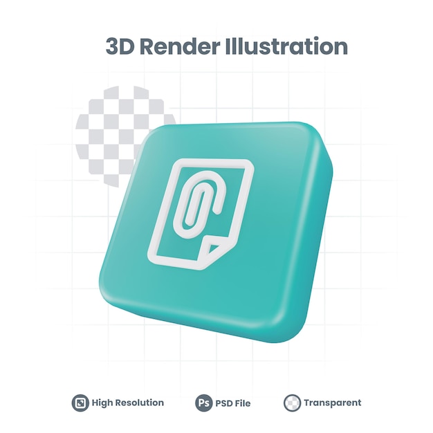 3D Render attach paper clip file Icon For Web Mobile App Social Media Promotion