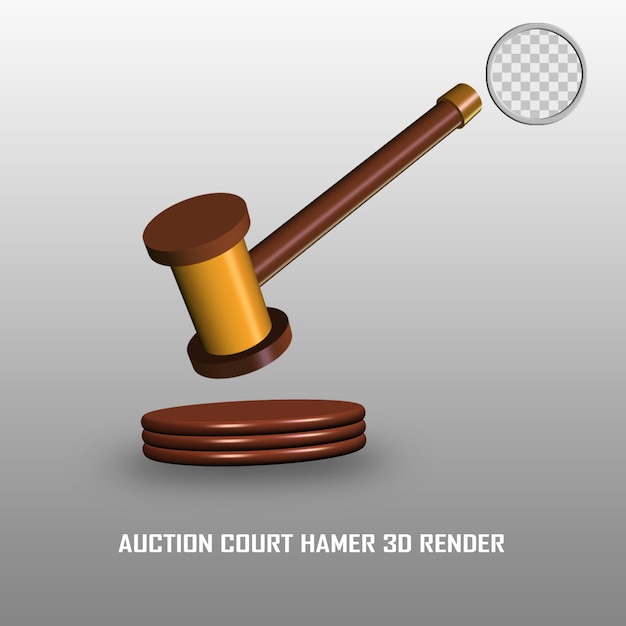 PSD 3d render auction court hammer psd