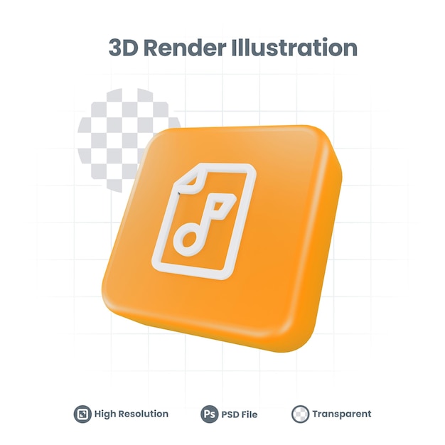 3d render icona musica file audio per la promozione dei social media dell'app mobile web