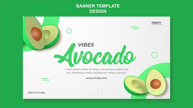 PSD 3d render avocado banner template design