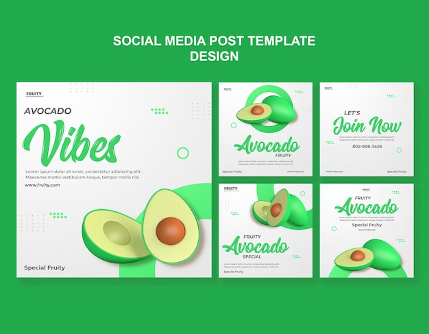 3d render avocado social media post sjabloonontwerp