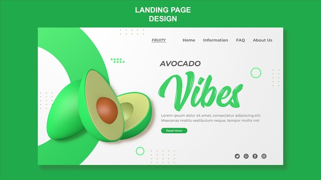 PSD 3d render avocado vibes web template