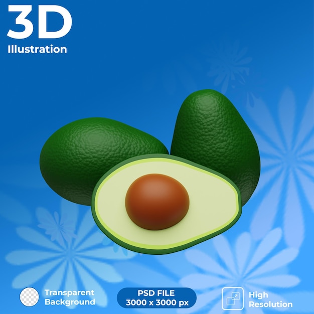 3d render avocado vooraanzicht