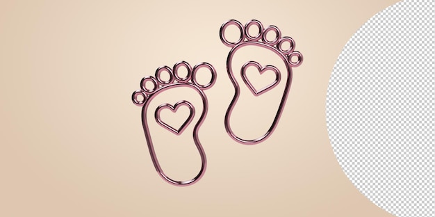 PSD 3d render baby foot bare foot heart icon transparent background png   baby feet, footprint, hearts