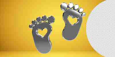 PSD 3d render icona del cuore del piede nudo del piede del bambino png di sfondo trasparente - piedi del bambino, impronta, cuori