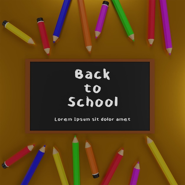 3d render of back to school illustration with pencil and blackboard