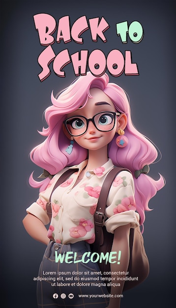 PSD 3d render back to school poster template