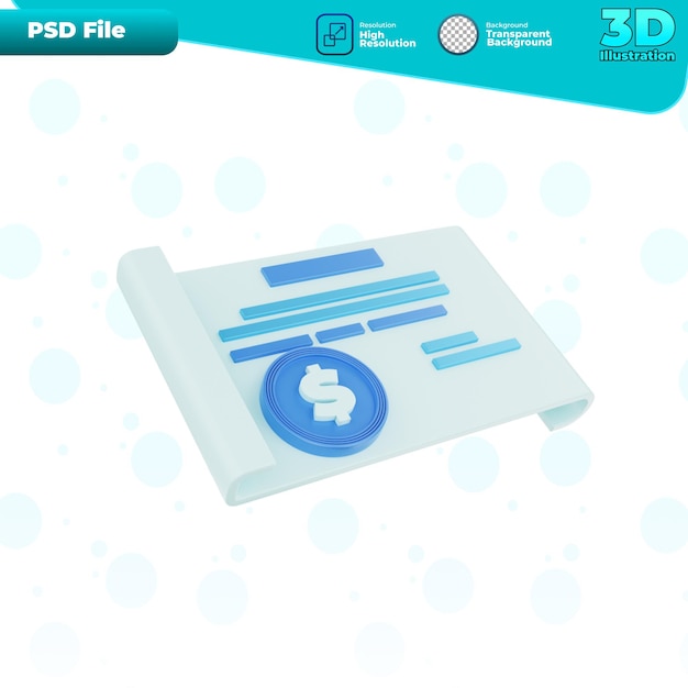 PSD 3d 렌더링 은행 수표 아이콘 그림