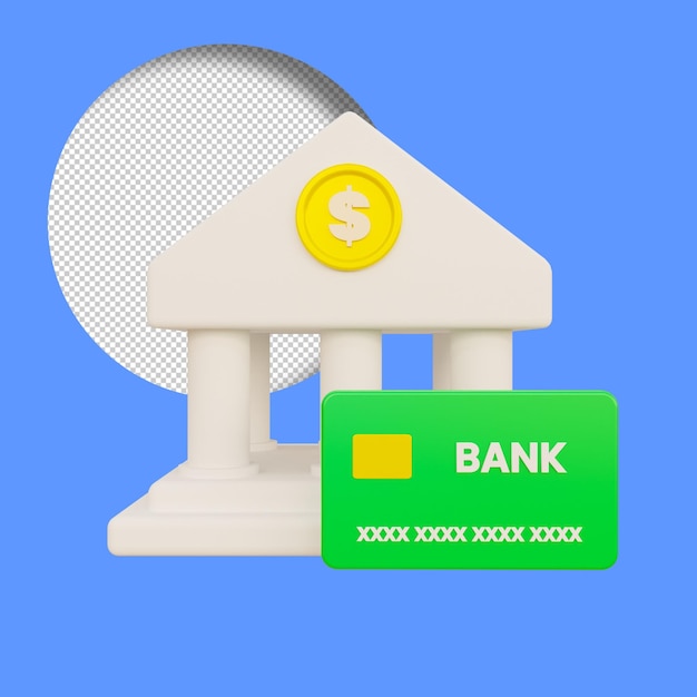 PSD 3d render of a bank with credit card