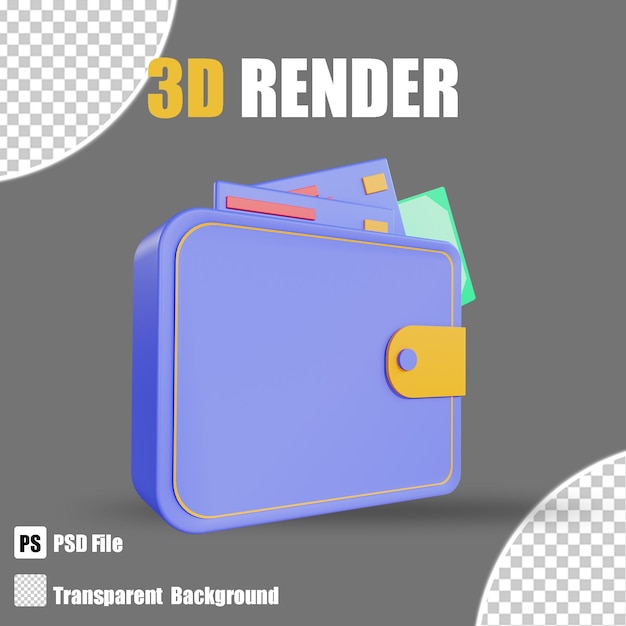 3D render banking and finance wallet icon  with trasparent background