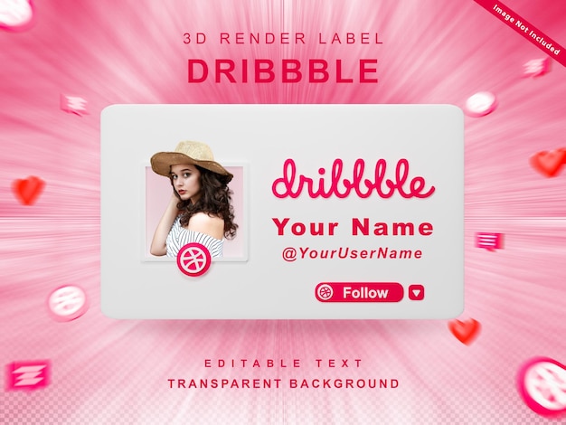 3d render banner icon profile on dribbble follow me label isolated