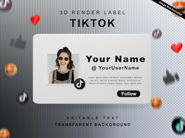 PSD 3d render banner icon profile follow me on tiktok isolated