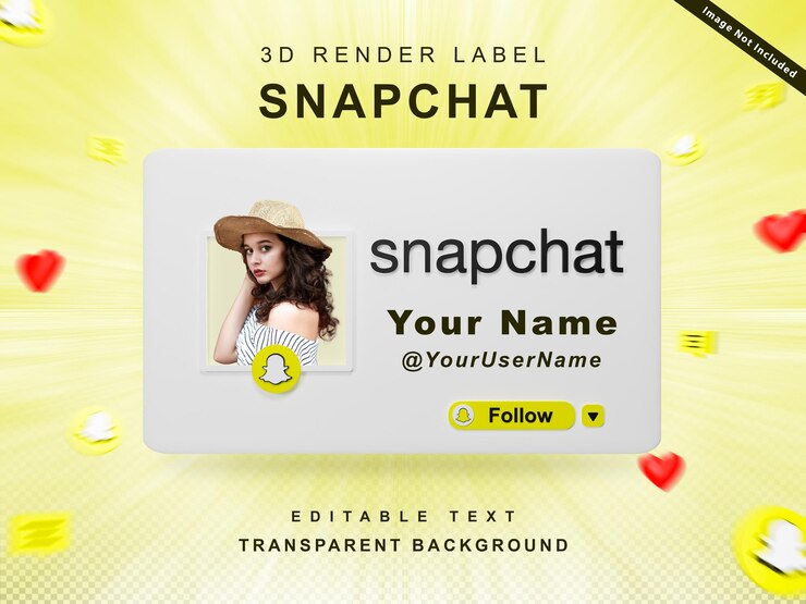 PSD 3d render banner icon profile on snapchat follow me label isolated