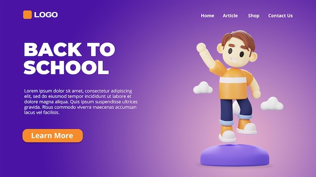 PSD 3d render banner student character jumping