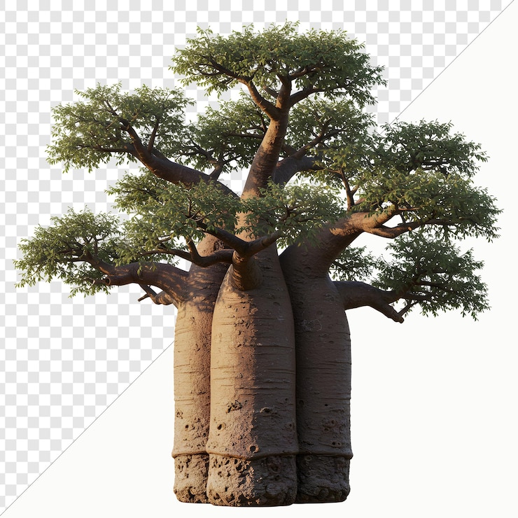 PSD 3d render of a baobab tree with transparent background