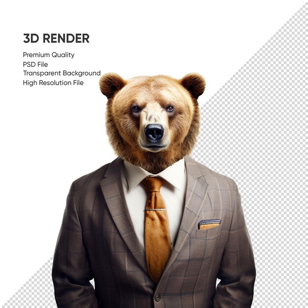 3d render bear in business suit