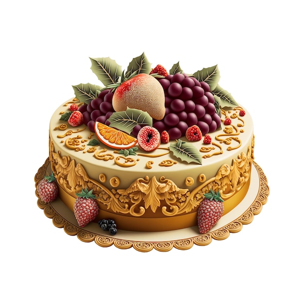 3D Render Beautiful Cake Decorated With Fruits Icon