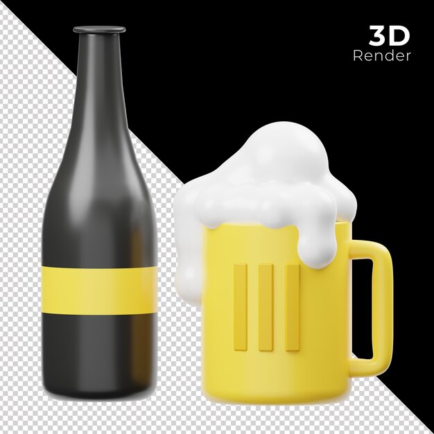 3d render birra per festeggiare e festa di anniversario nuovo anno