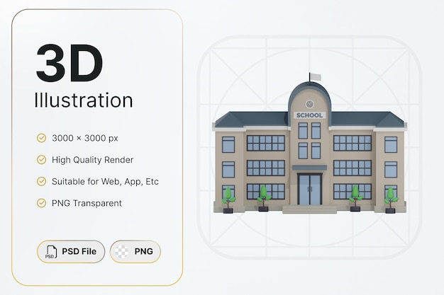 PSD 3 d レンダリング ベージュ校舎センター ビュー コンセプト モダンなデザイン