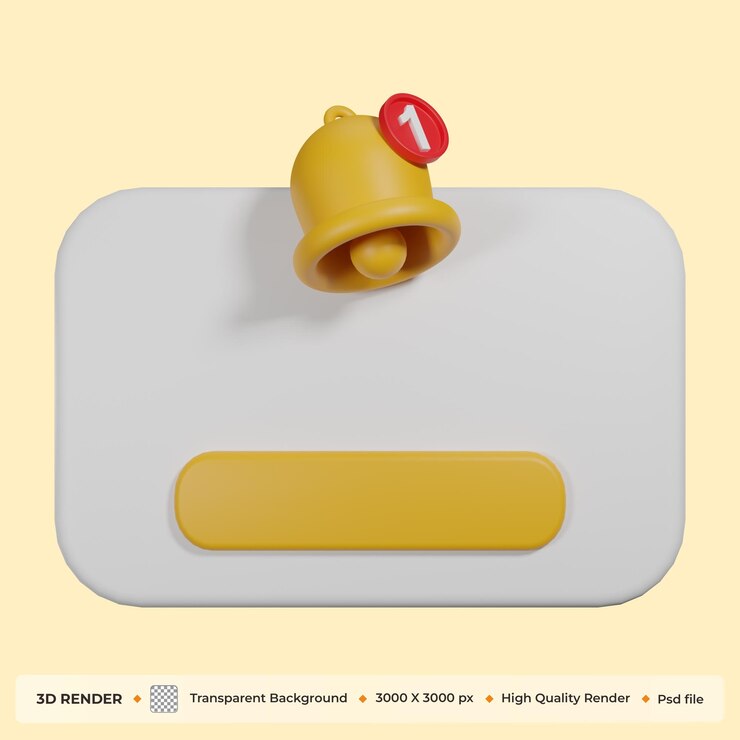 PSD 3d render bell reminder notification pop up