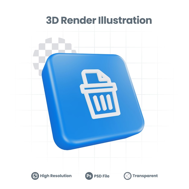 3d render bestand verwijder prullenbak pictogram voor web mobile app social media promotie