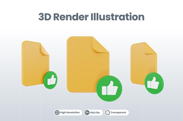 PSD 3d render bestand zoals pictogram met oranje bestandspapier en groen zoals