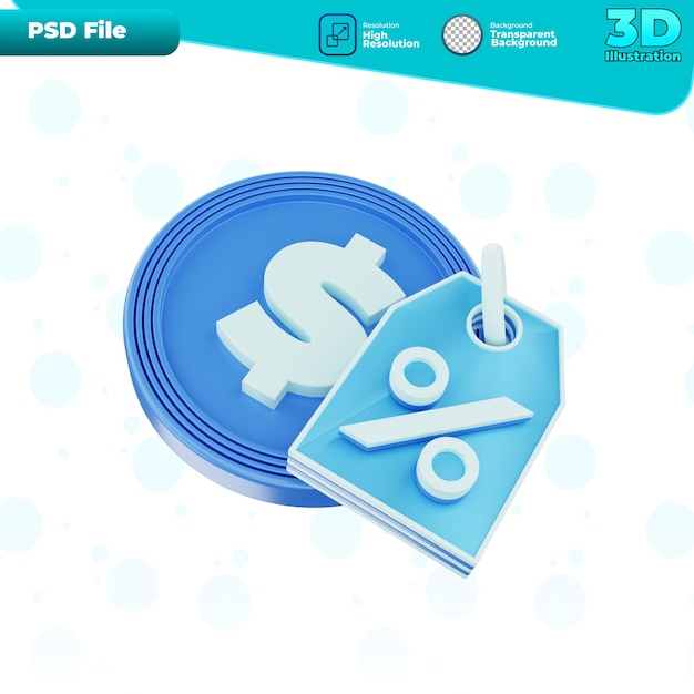 3d render betaling korting pictogram illustratie