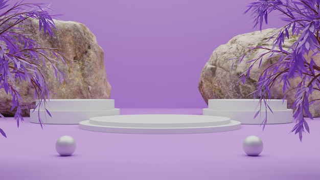 3d render biały podium na fioletowym tle. renderowanie premium
