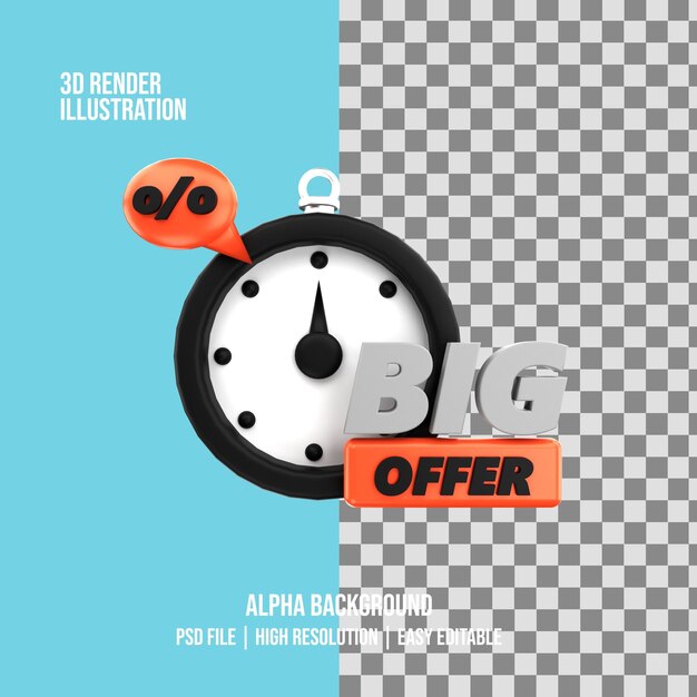 PSD illustrazione della grande offerta con rendering 3d