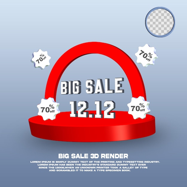 PSD 3d render big sale 12.12 with podium psd