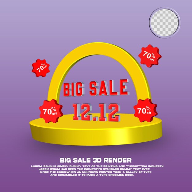 3d render big sale 12.12 with podium psd