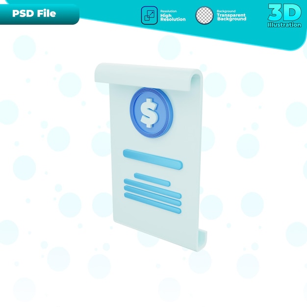 PSD 3d рендеринг иллюстрации значка bill paper