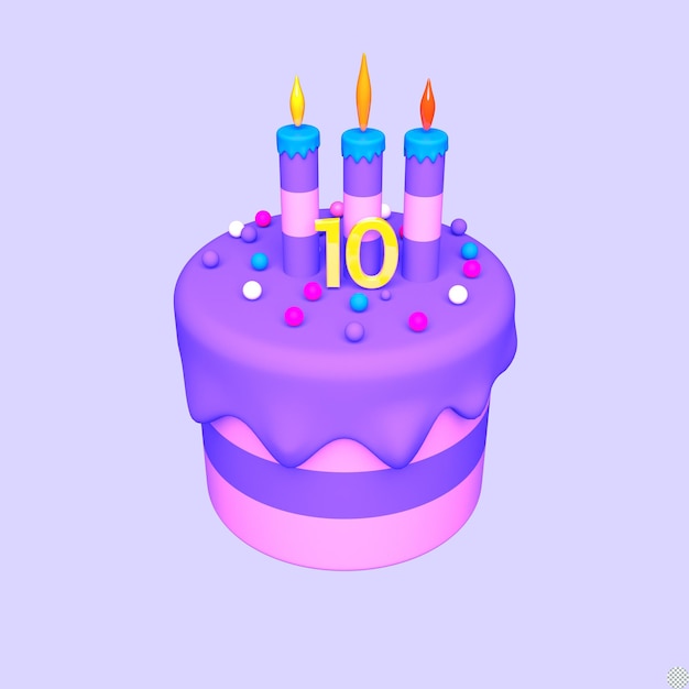 PSD 3d render birthday cake pastel color copy space isolated illustration