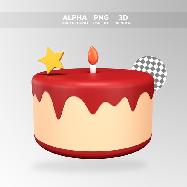 PSD 3 d レンダー バースデー ケーキ キャンドルと星のアイコン デザイン イラスト