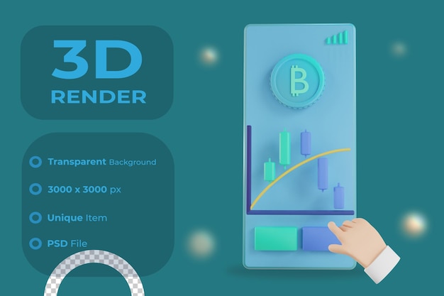 PSD 3d render bitcoin candle stick illustration