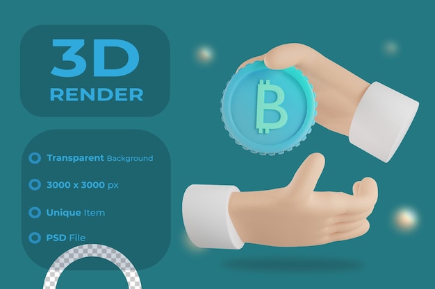 3d render bitcoin geef en ontvang illustratie