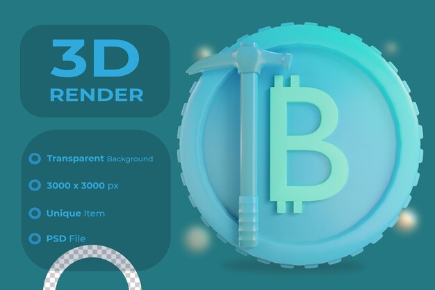 3d render bitcoin mining illustratie