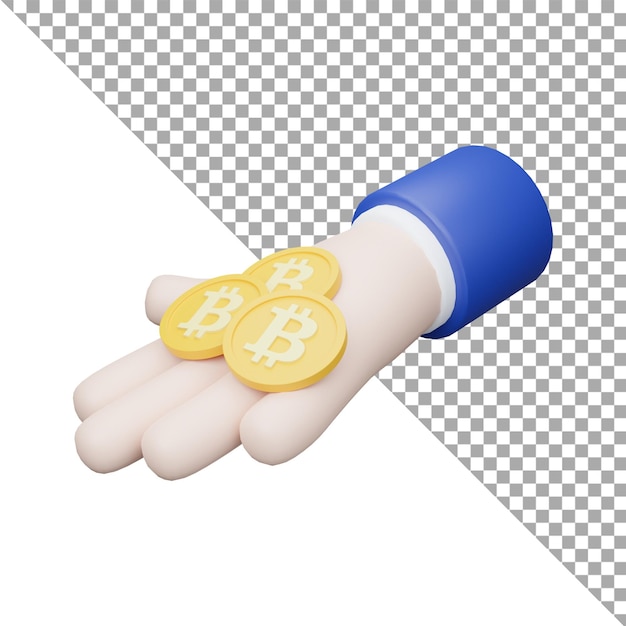 Rendering 3d bitcoin mano destra