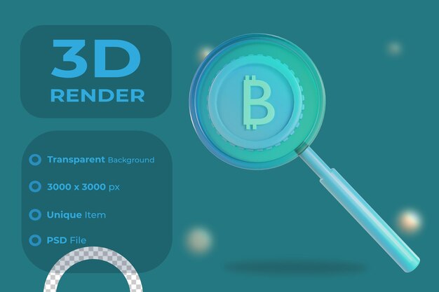 PSD 3d render bitcoin search illustration