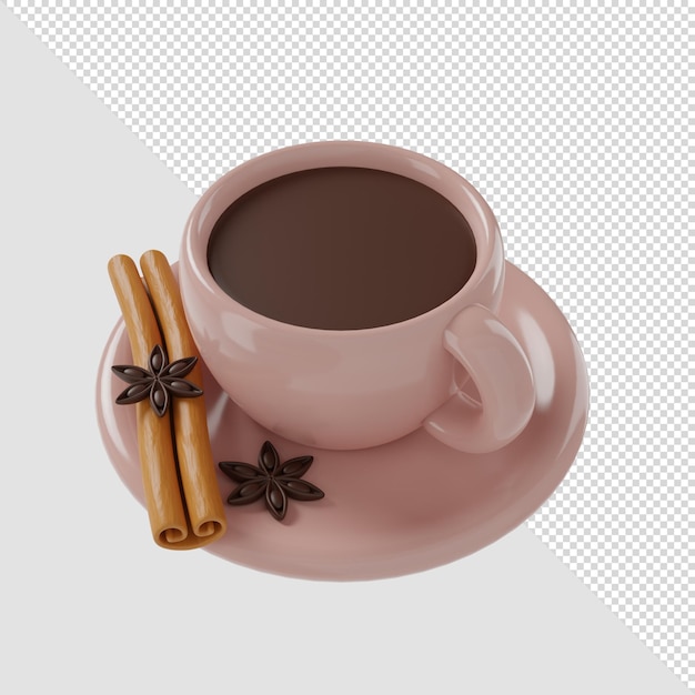 3d render black coffee cup cinnamon star anise