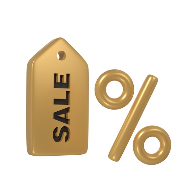 3d render Black Friday illustration with modern golden tag with Sale text and percent mock up design Discount special offers promotion shop advertisement