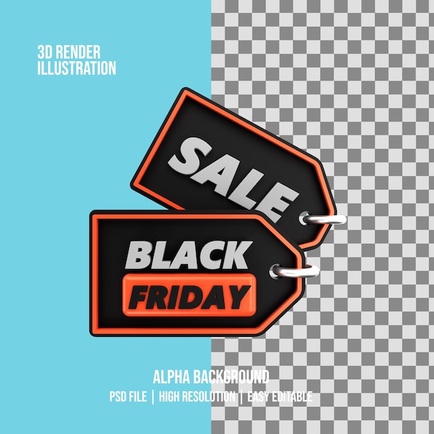 PSD rendering 3d illustrazione di vendita del black friday