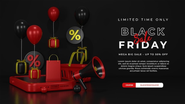 3d render of black friday sale promotion for banner template