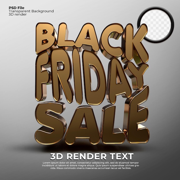 3D render black friday  text discount flash sale gold style