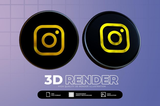 3d render black gold social media instagram icon set