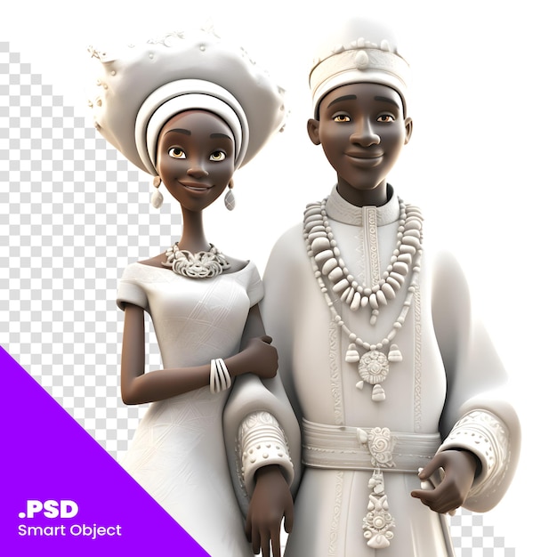 PSD render 3d del modello psd della sposa e dello sposo afroamericani in bianco e nero