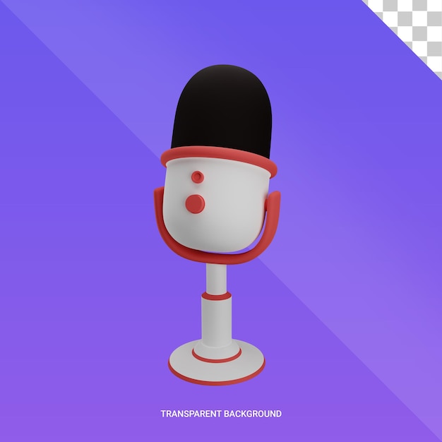 PSD 3d render black white red microphone