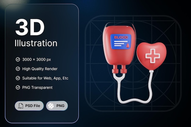 PSD 3d 렌더링 혈액 은행 의료 개념 현대 아이콘 일러스트 디자인